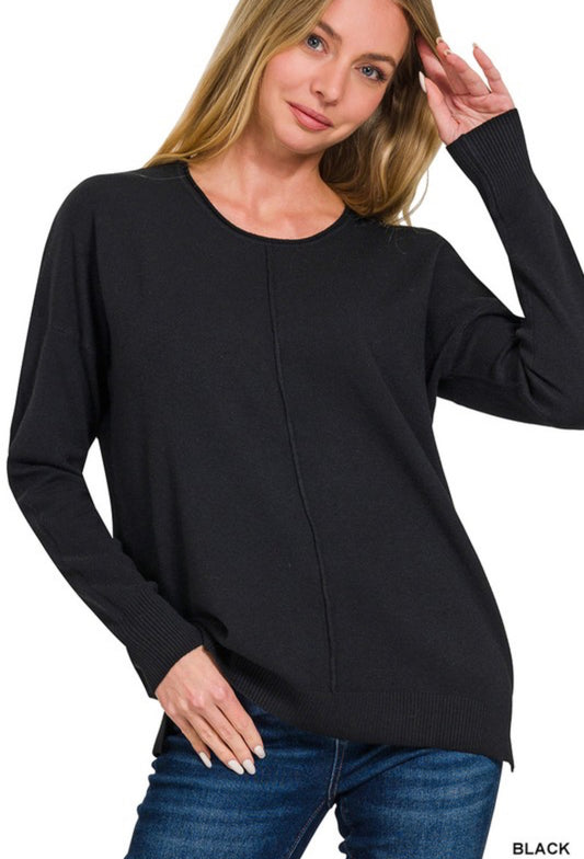 Black VISCOSE FRONT SEAM SWEATER