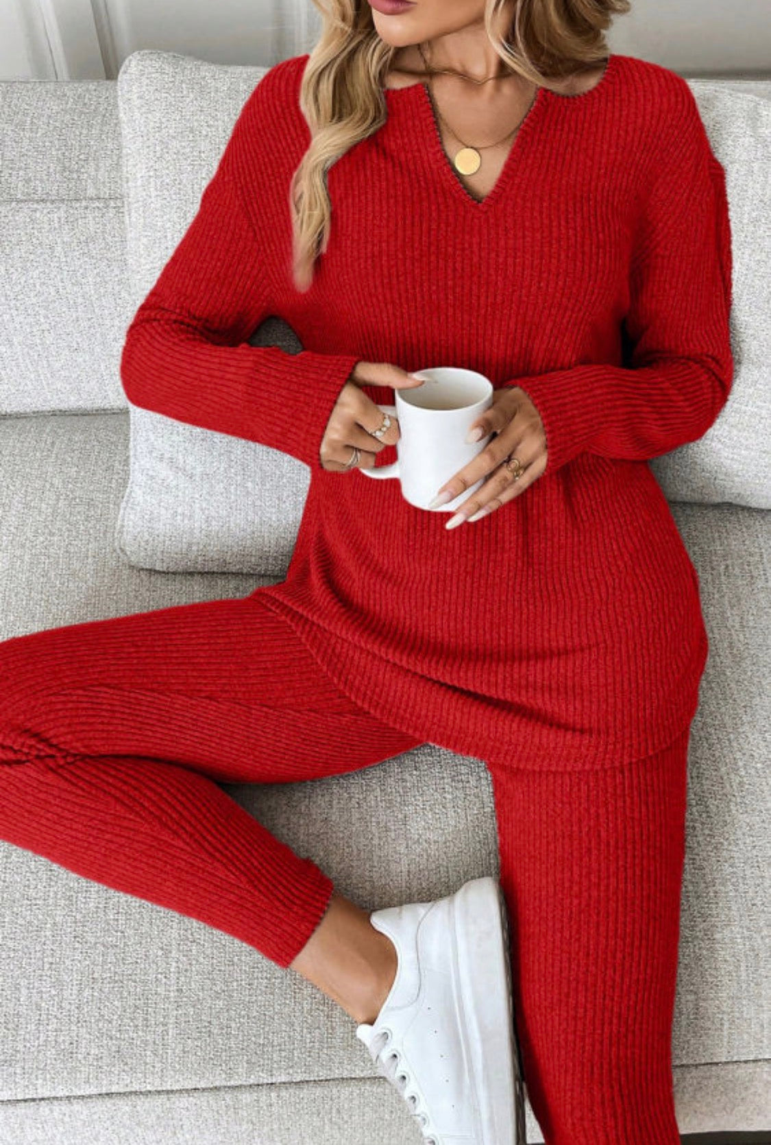 Red ribbed set