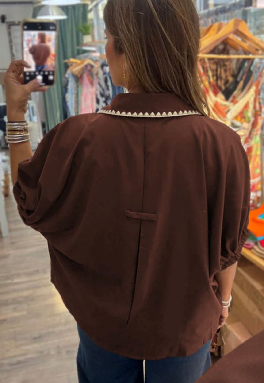 Brown V neck top