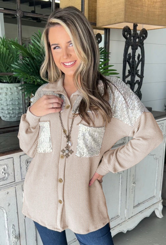 Sequin patch corded top