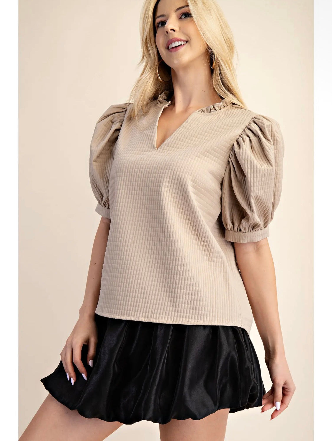 Beige puff sleeve top