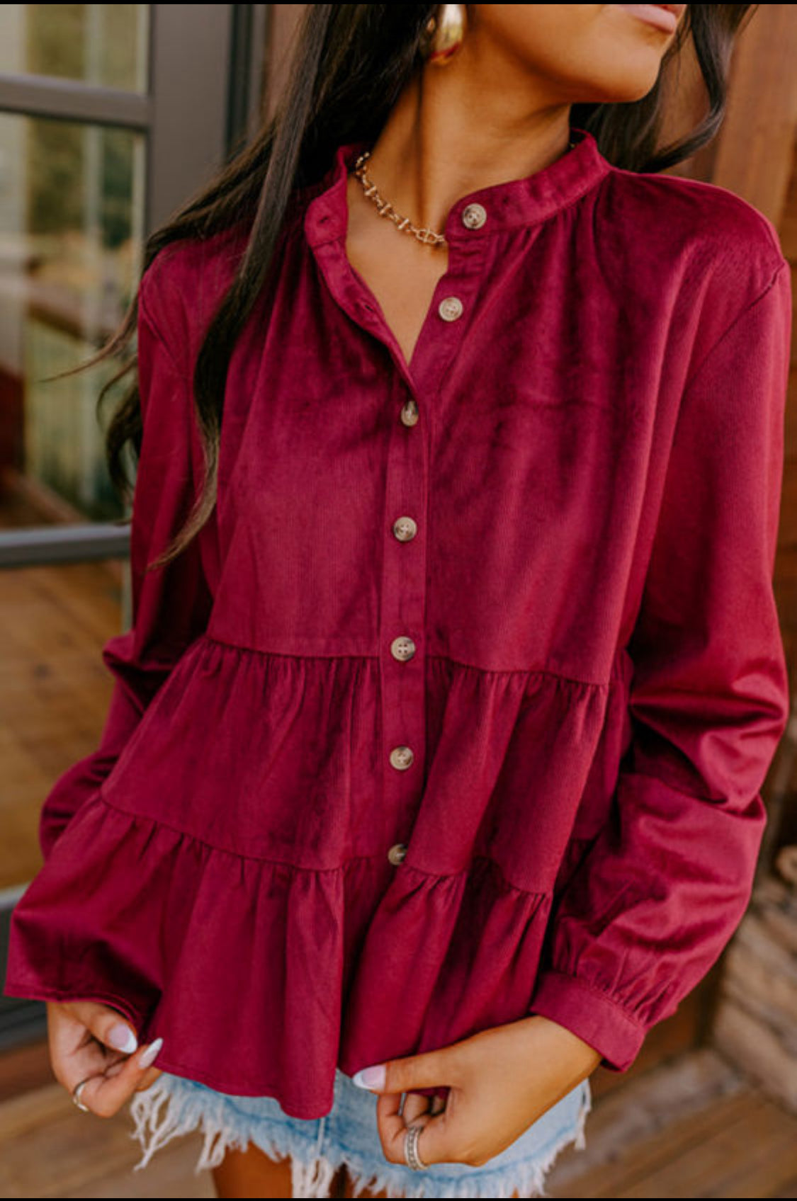 Burgundy corduroy buttoned shirt