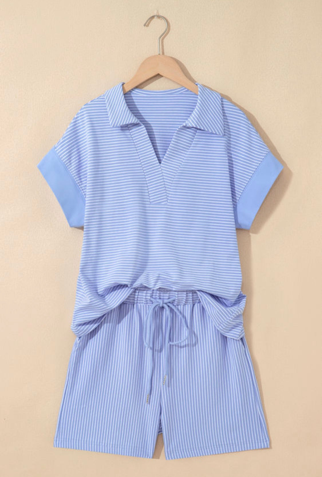 Blue striped short set