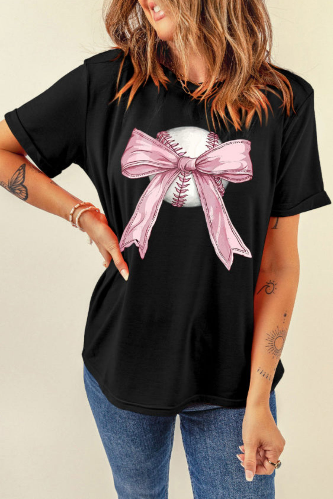 Black baseball bow knot tee