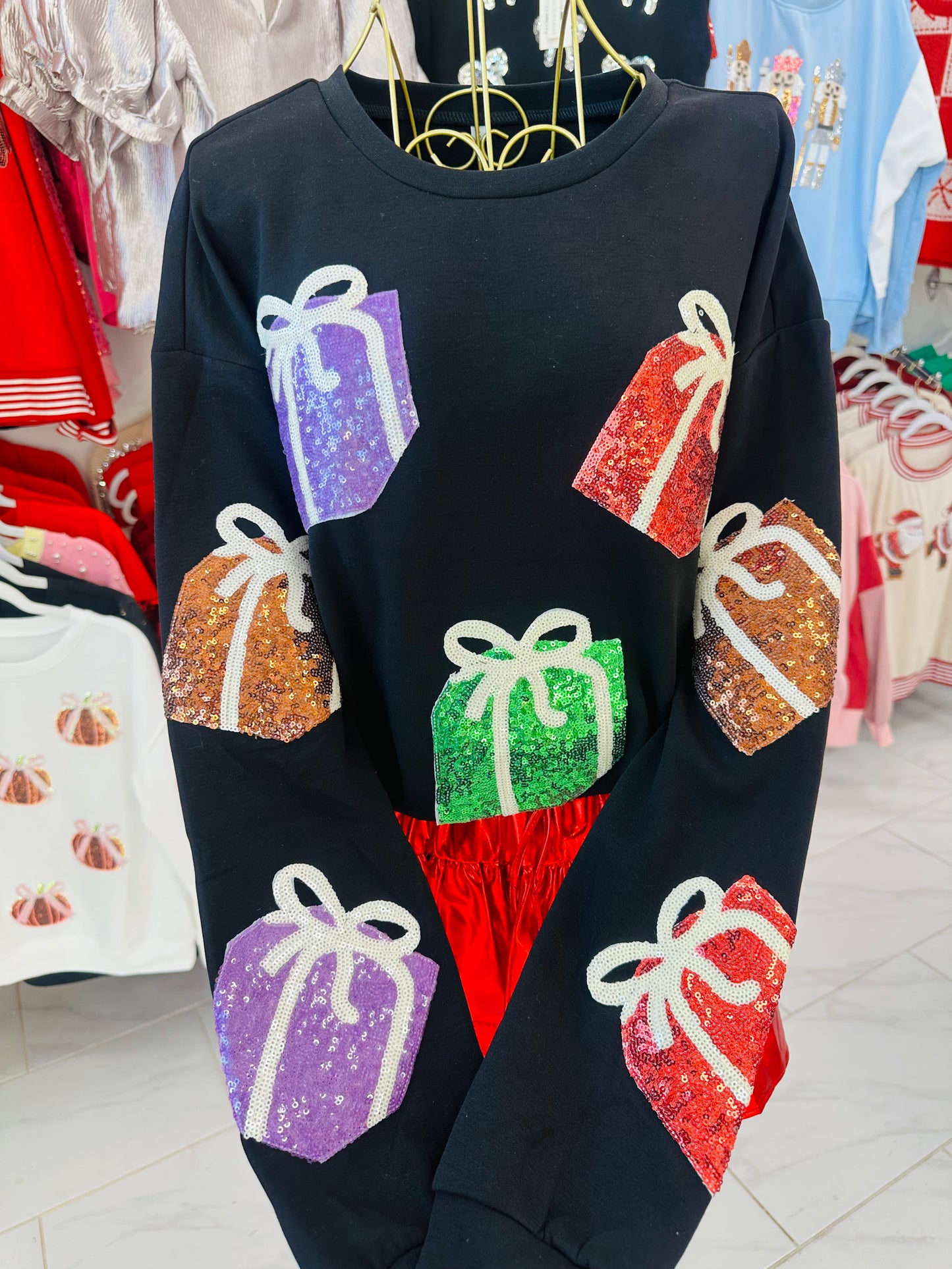 Oversized sequin presents sweatshirt