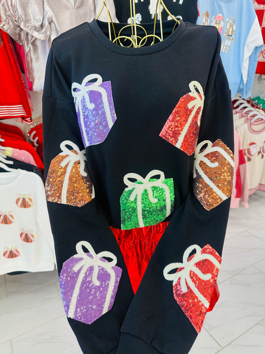 Oversized sequin presents sweatshirt