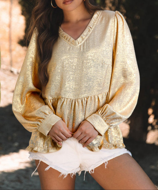 Gold metallic babydoll top