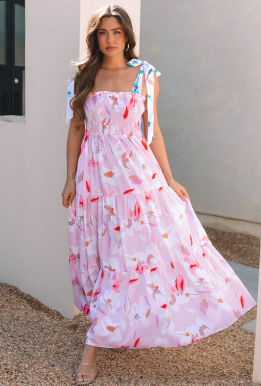 Pink floral maxi dress