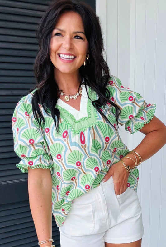 Green floral top