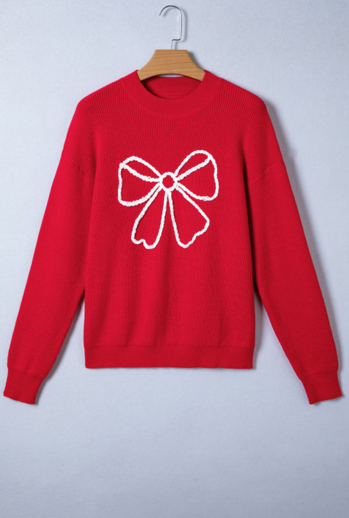 Bow embroidery red sweater