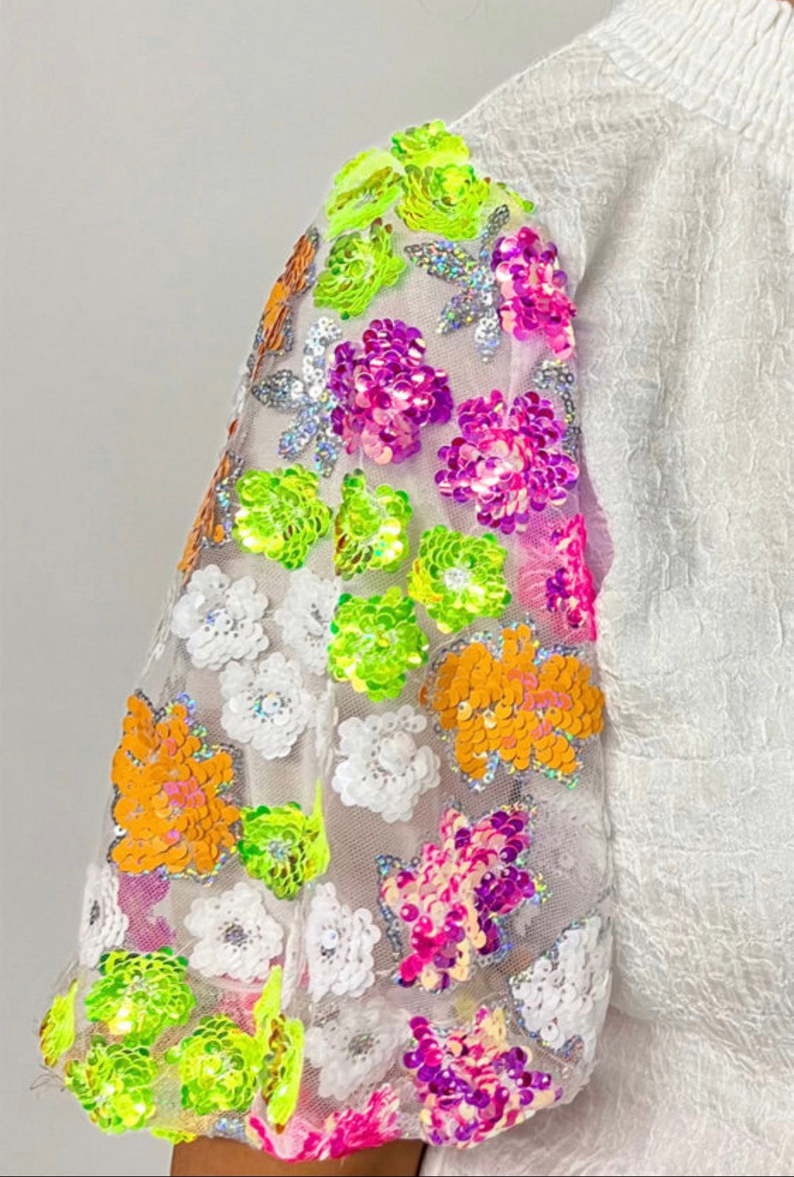 White sequin sleeve blouse