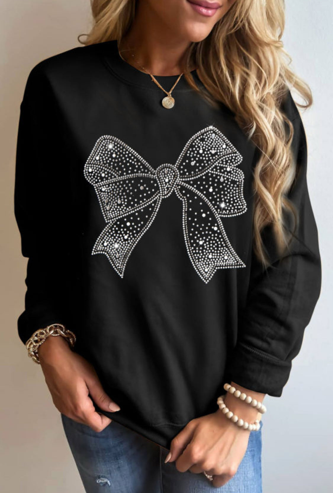 Black rhinestone bow sweatshirt