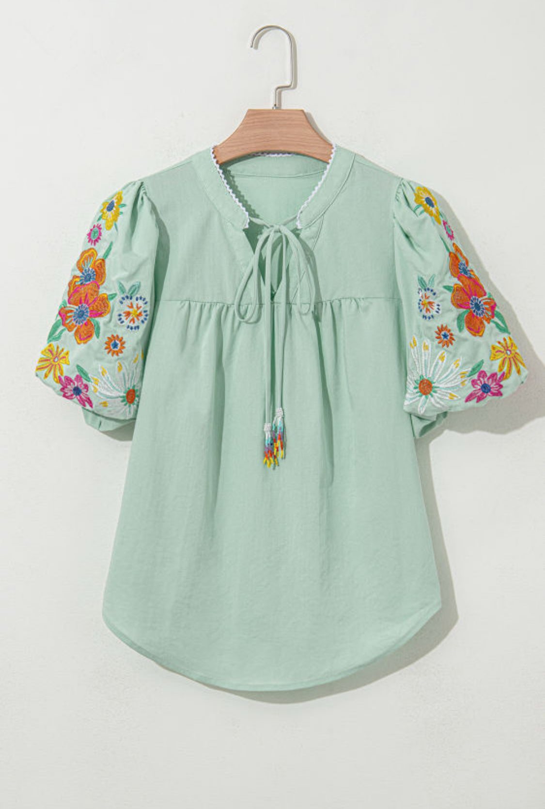 Aqua floral embroidery top