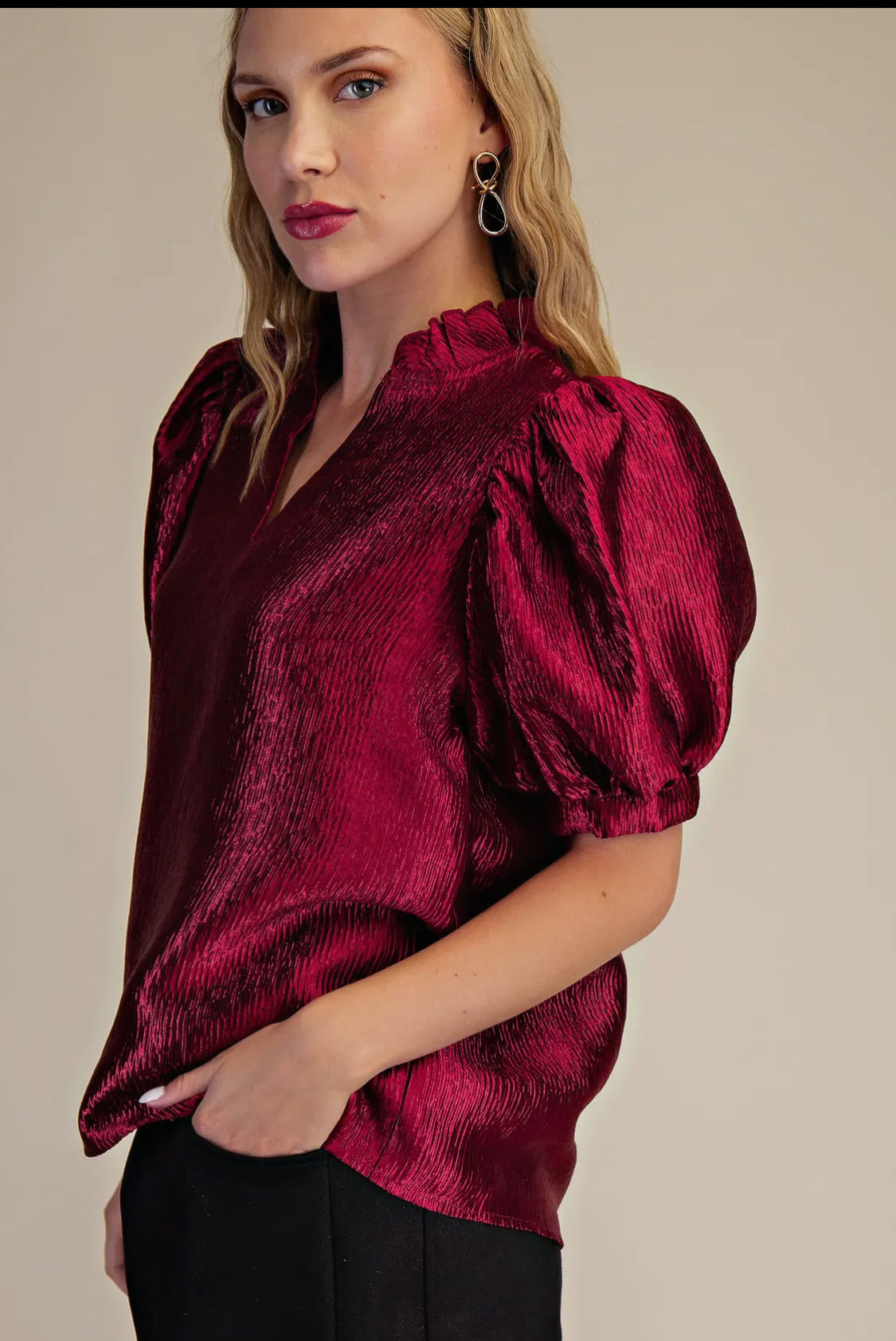 Burgundy puff sleeve blouse