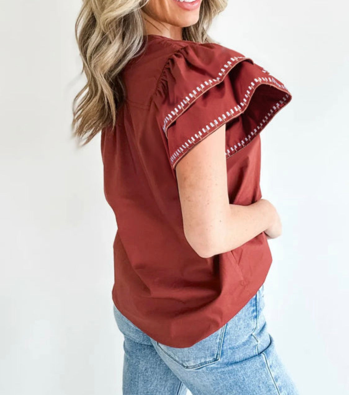 Clay flutter sleeve top