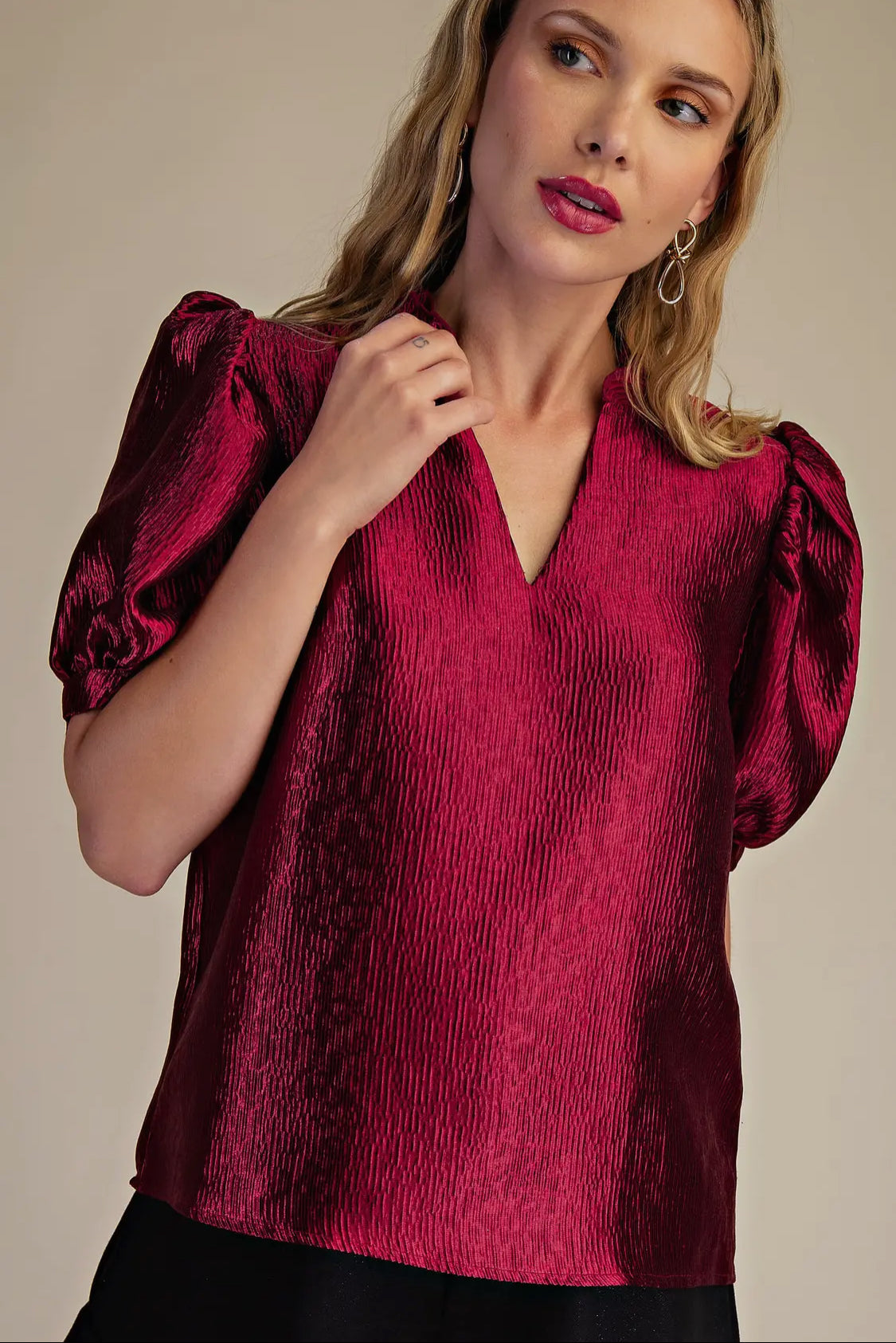 Burgundy puff sleeve blouse