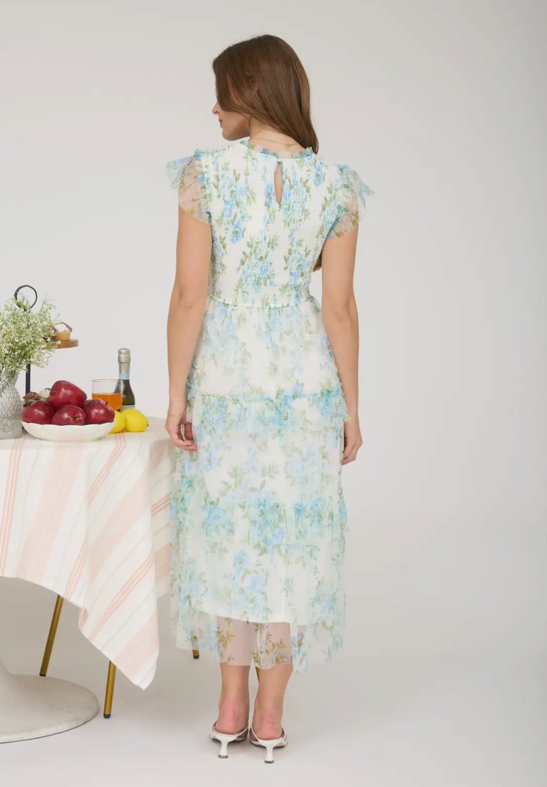 Blue floral midi dress