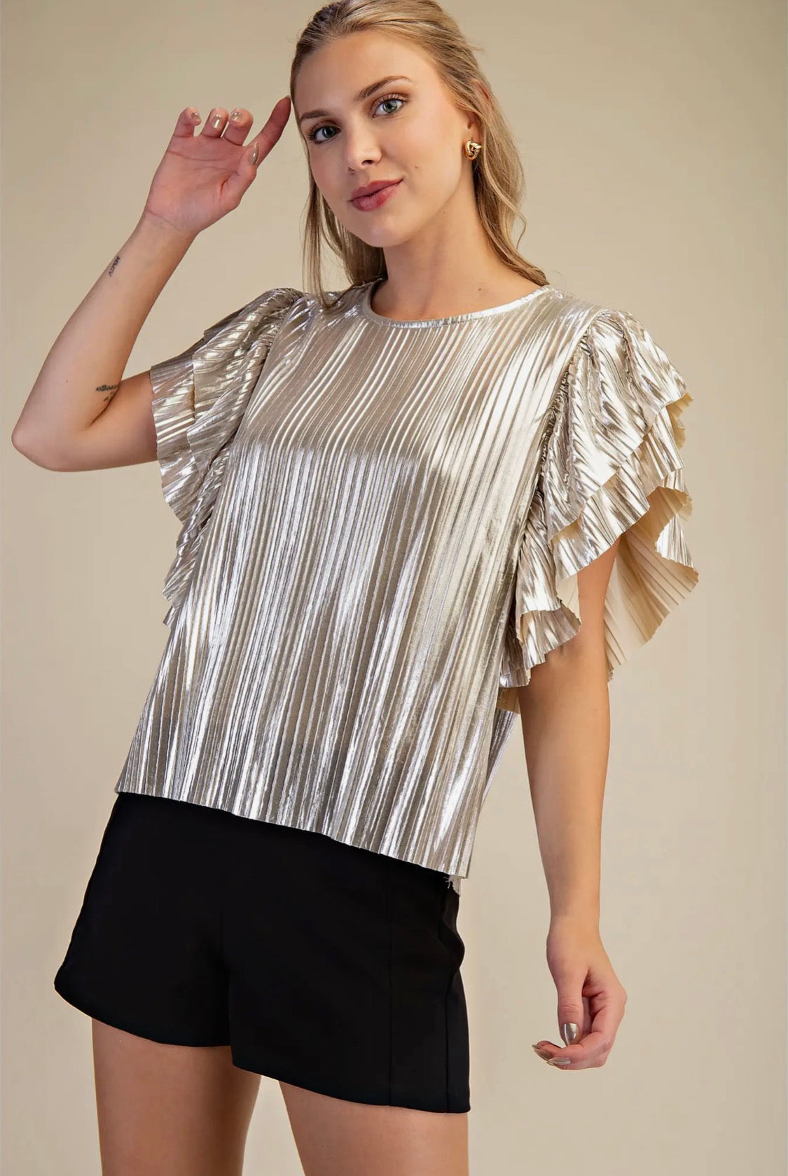 Champagne flutter-sleeve top (Glam)