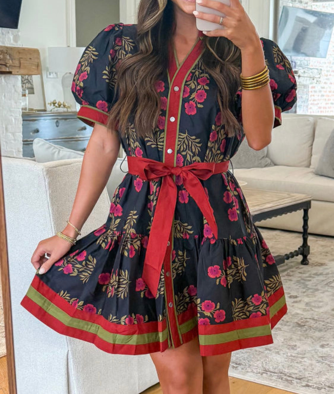 Black floral mini dress
