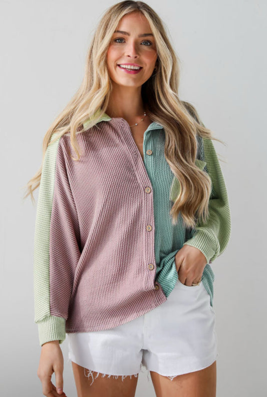 Colorblock oversized shacket