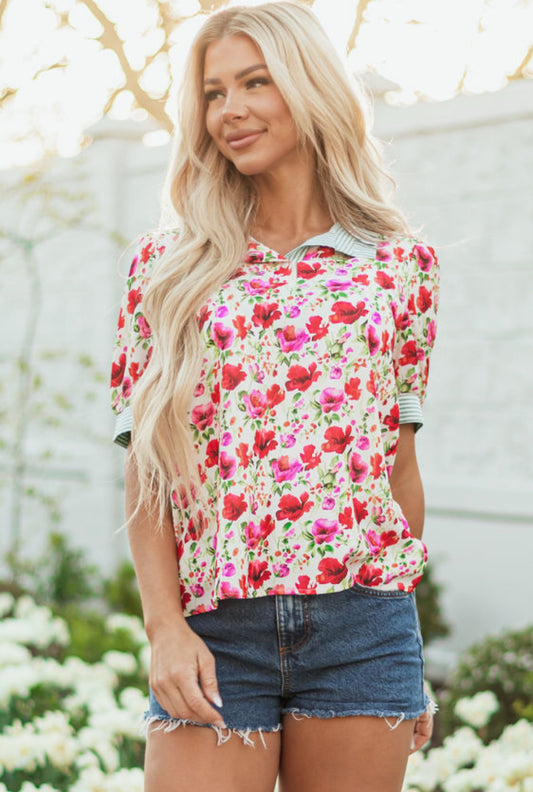 Pink/red floral top