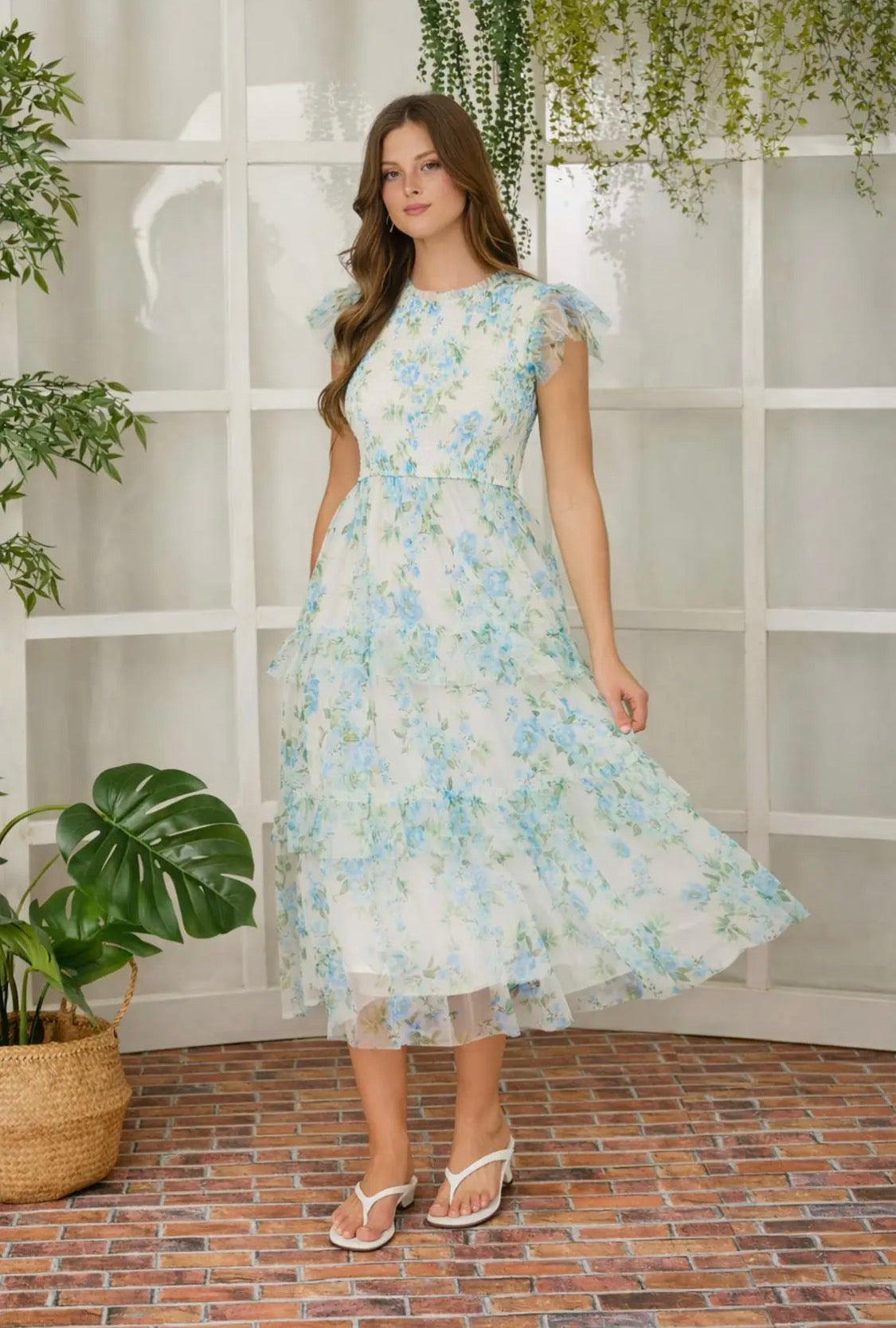Blue floral midi dress