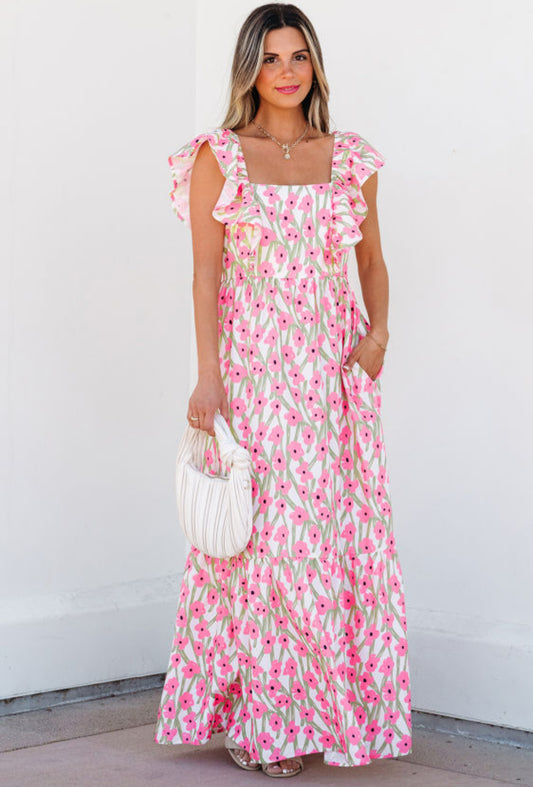 Pink floral maxi dress