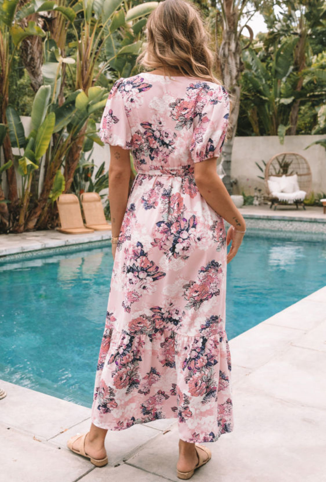 Pink floral maxi dress