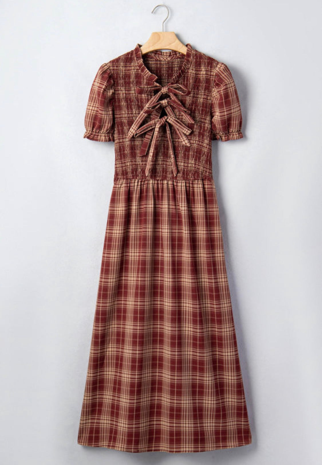 Red plaid smocked dress