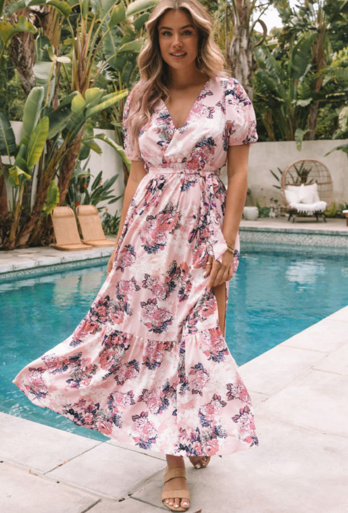 Pink floral maxi dress